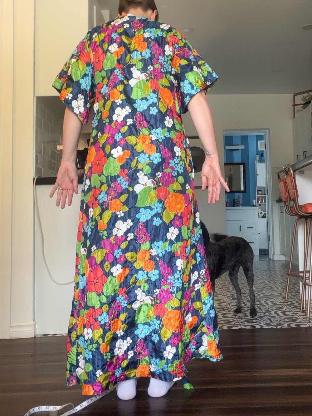 Vintage Floral Maxi Dress - Black with Bright Multicolor Blooms - Picture 3 of 16